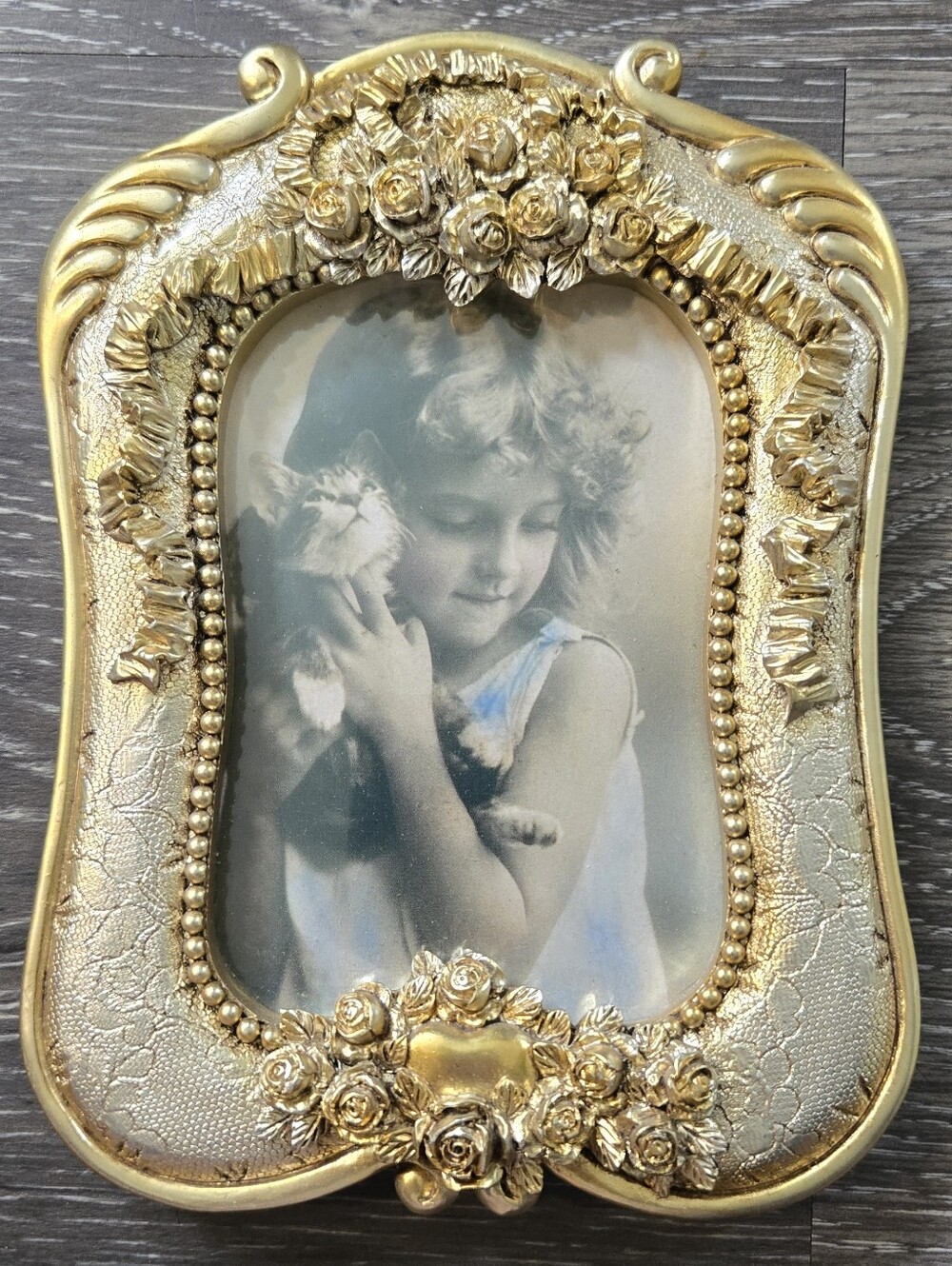Vintage Ornate Gold Picture Frame Romantic Victorian Baroque Floral Bow Heart